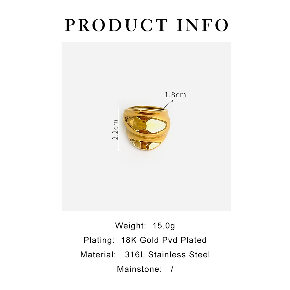 Peri\'sbox Statement 18K Gold Plated Smooth Irregular Metal Textured Chunky Rings Anti-Tarnish Punk Fashion Party Jewelry Unisex