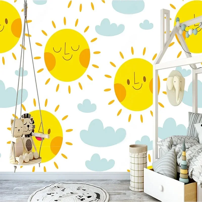 

Custom Wall Mural 3D Papel De Parede Hand-Painted Cartoon Cloud Sun Starry Sky Children's Room Background Wall Home Décor Tapety