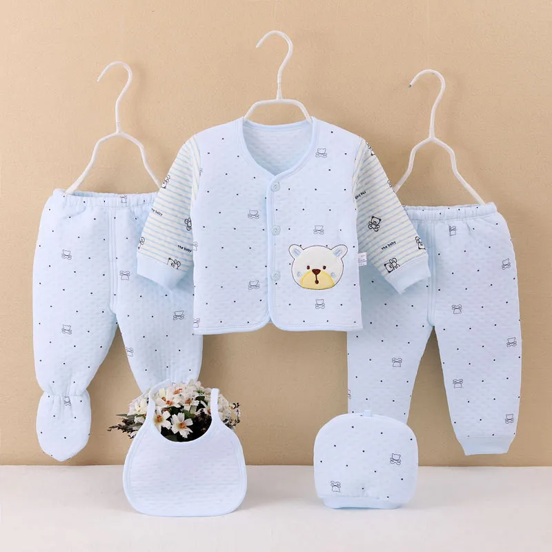 

Newborn Toddler Boy Clothes Warm underwear Infant Outfit Baby Girl Underwear Suit Tops+Pants+Bib+Hat 5Pcs/Set 0-3Months