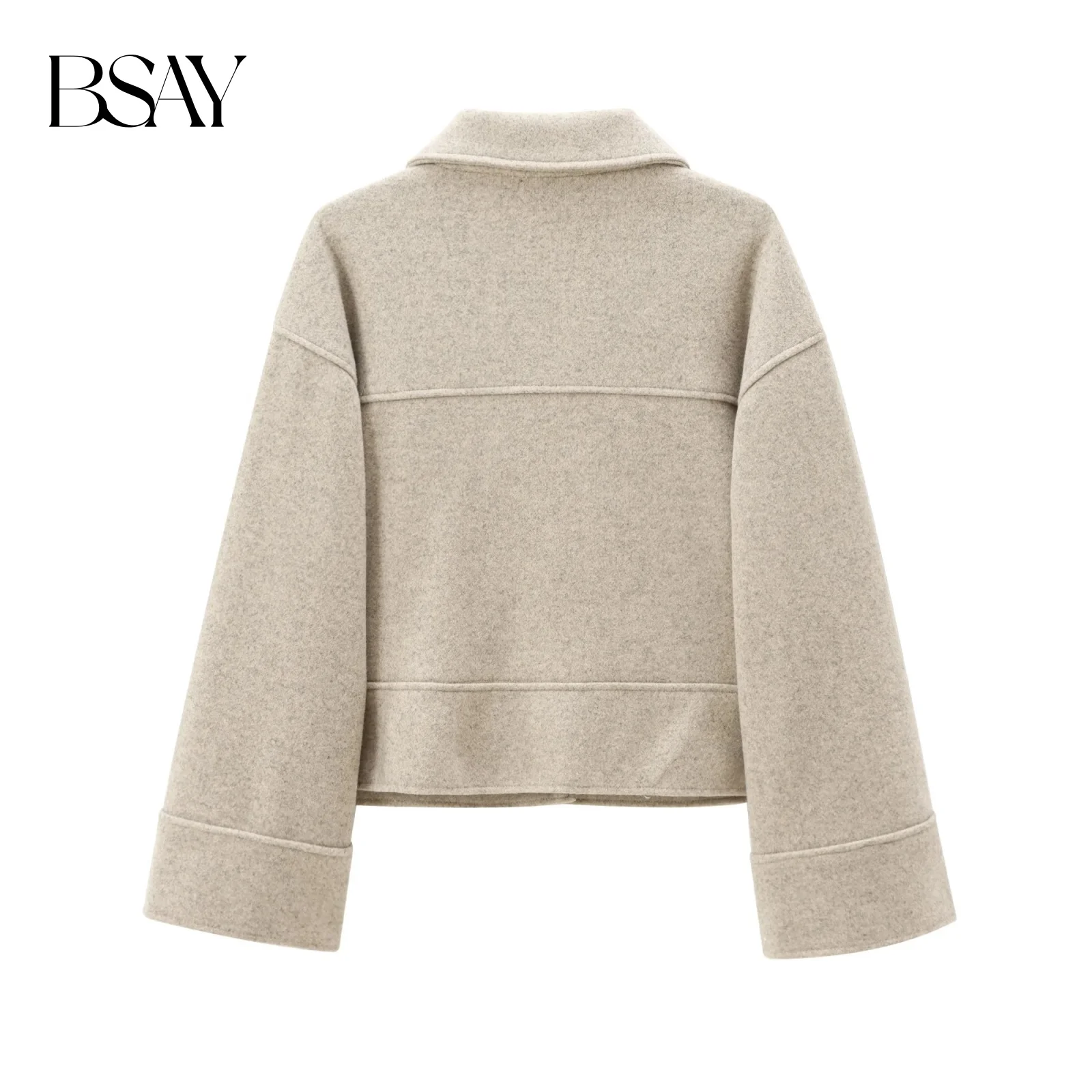 TRAF Women Fashion Autumn Winter Pocket New Loose Coat Jacket Long Sleeved Single Breasted Lapel Coats Chic Ladies Tops Mujer