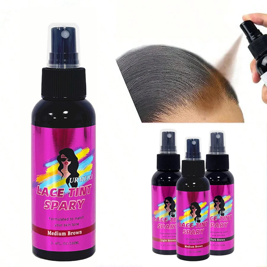 Spray Tinte Impermeable para Encaje de 100ML, Mousse Fundente Corrector para Pelucas, Cierres de Encaje, Toupees Frontales y Control de Bordes, Maquillaje Capilar