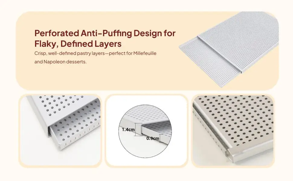 Rectangular Perforated Tray, Two-Layer Puff Pastry Pan, Aluminum Alloy, Non-Stick Coating for Professional Cakes