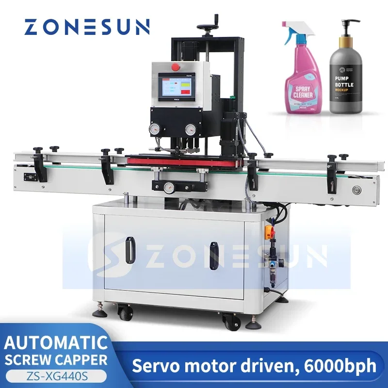 ZONESUN ZS-XG440S Macchina Automatica per Tappatura Bottiglie, Sigillatrice per Tappi a Vite con Motore Servo e Cinghia di Bloccaggio