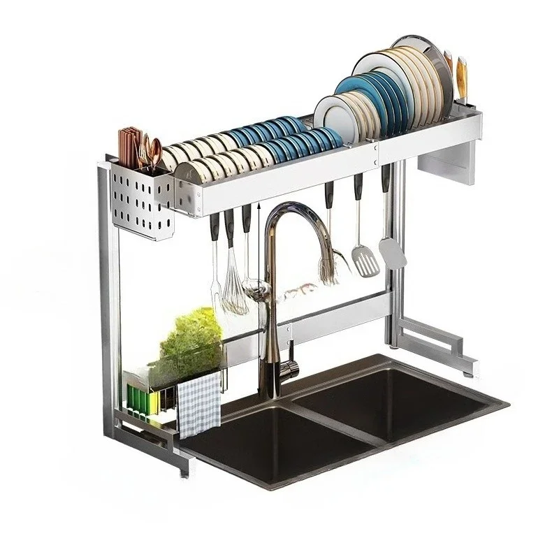 Raised and retractable kitchen sink rack, lengthened bowl rack, dish drain rack, sink, dish storage rack.