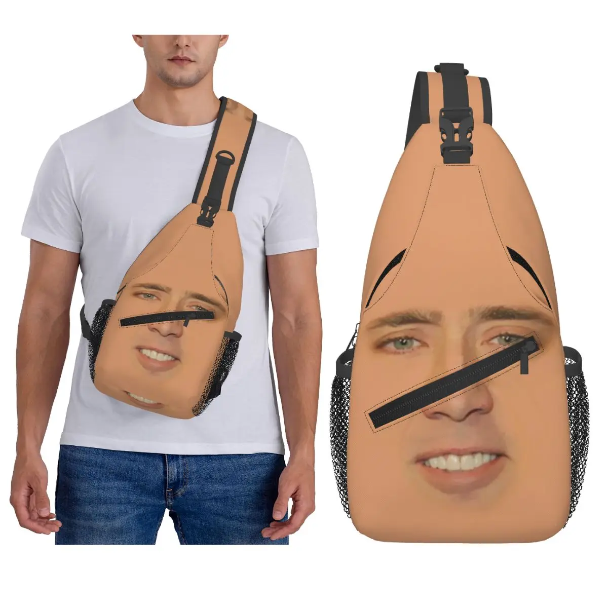 نيكولاس كيج كامل الوجه حقيبة الصدر الرجال حبال Crossbody على ظهره حقيبة الصدر السفر المشي لمسافات طويلة Daypack حقيبة الكتف