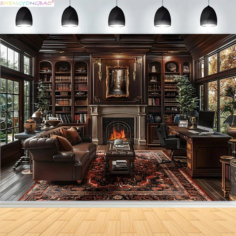 Bookshelf Photography Backdrops Props Library Furniture Bookcase Portrait Meeting Office Live Streaming Background JS-03