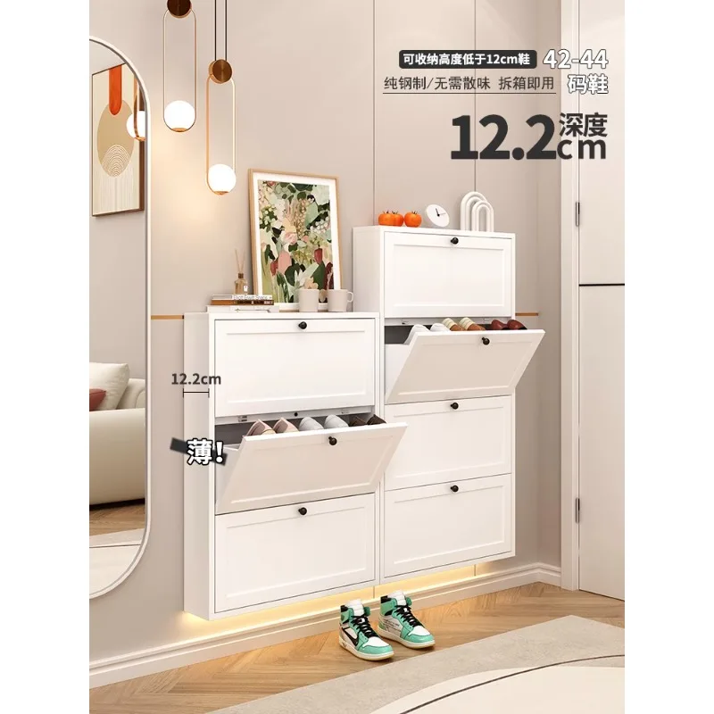 

12Cm ultra-thin shoe cabinet, large-capacity tipping bucket shoe rack at the door of the home, Nordic metal extremely narrow