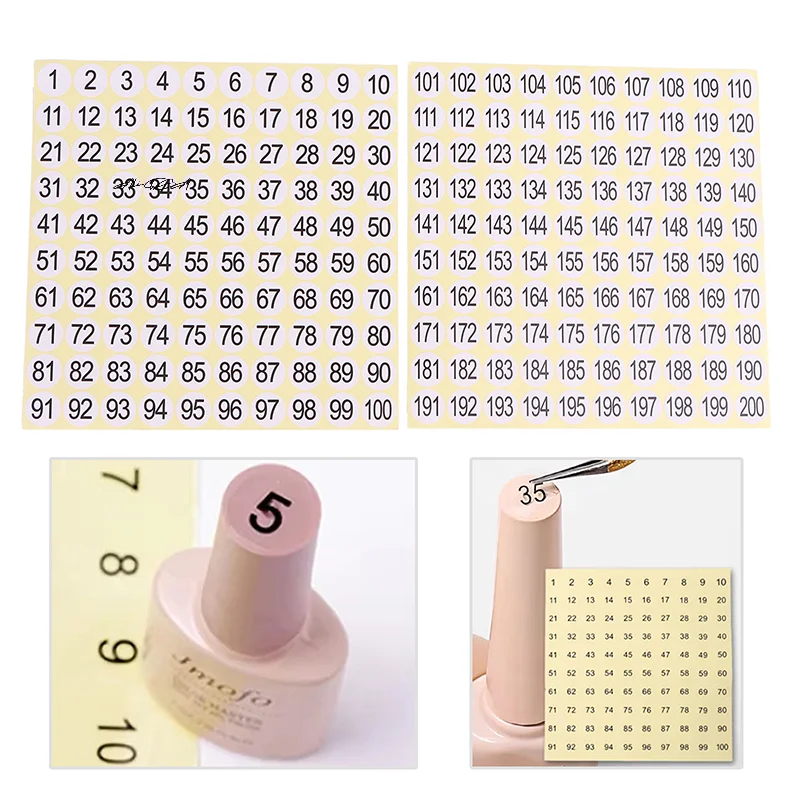 15 Sheets Nail Polish Number Stickers 1-200 Gel Varnish Label for Glue Bottle Lipstick Nails Tip Display Manicure Tool