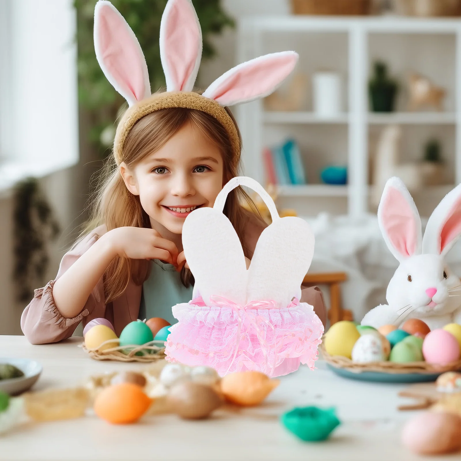 

Bunny Ear Flower Basket Adorable Portable Handheld Small Basket Flower Girl for Wedding Easter Party Storage Baskets