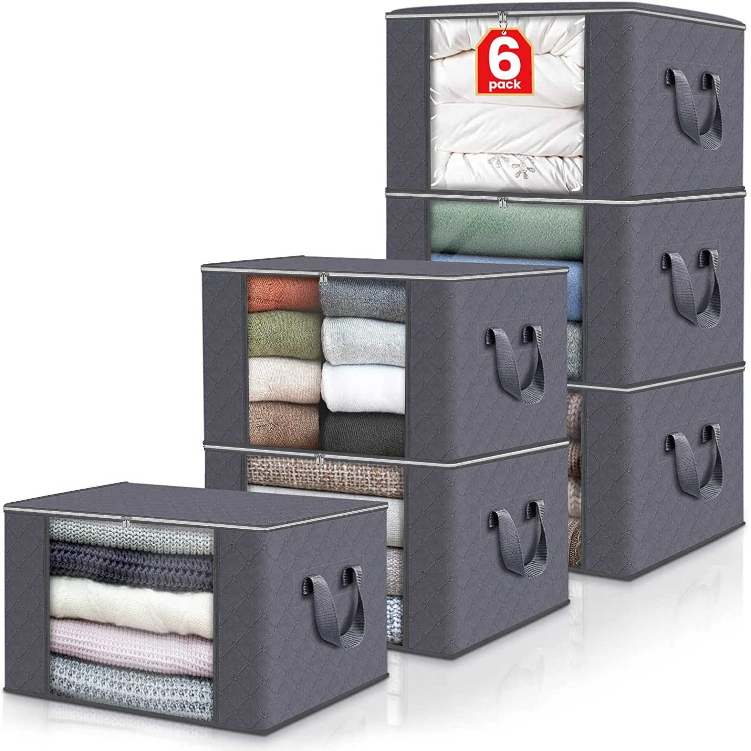 

6Pack Large Capacity Quilt Storage Bag Foldable Blanket Storage Containers for Organizing 90L Dustproof Closet Clothes Organizer