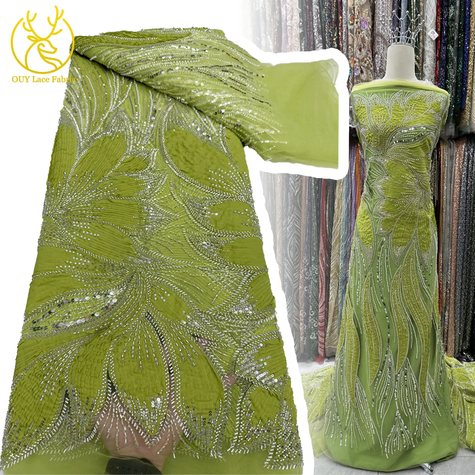 

Latest Fashion African Sequins Beaded Lace Fabric 2025 High Quality Embroidery French Nigerian Lace Fabric Women Party Dresses