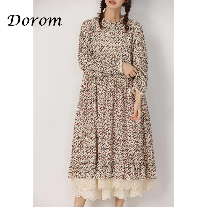 Vintage Flowers Peter Pan Collar Cotton Linen Dress Women Summer Japanese Mori Girl Loose Casual Oversized Pullover Long Dresses