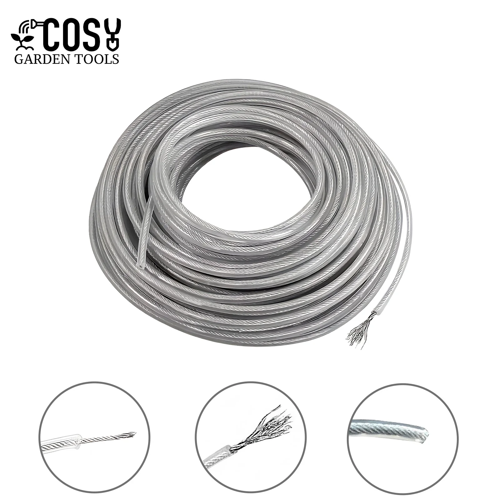 Cortacésped redondo de 2/2,4/2,7/3,0/4,0mm x 15m, cuerda de alambre de nailon de acero, desbrozadora, accesorios de repuesto para cortacésped largo