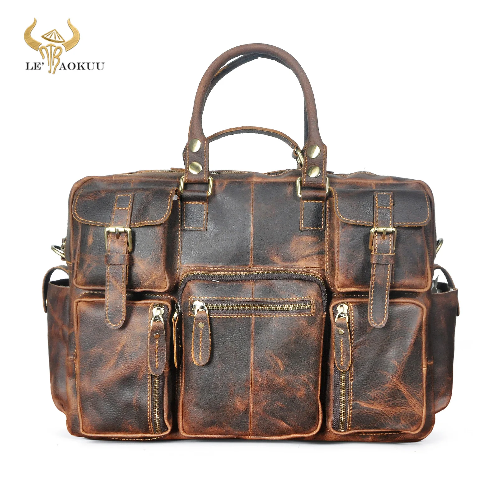 Quality Crazy Horse leather Handbag Business Briefcase Commercia Document Laptop Case For Men Male Attache Portfolio Bag 3061