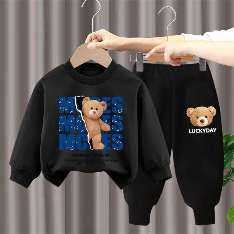 

Autumn Children Boy Clothes Set Kid Girls Cartoon Bear Print Sweatshirts Pullover Top&Pants 2pcs Suit Teenage Outfits Tracksuits