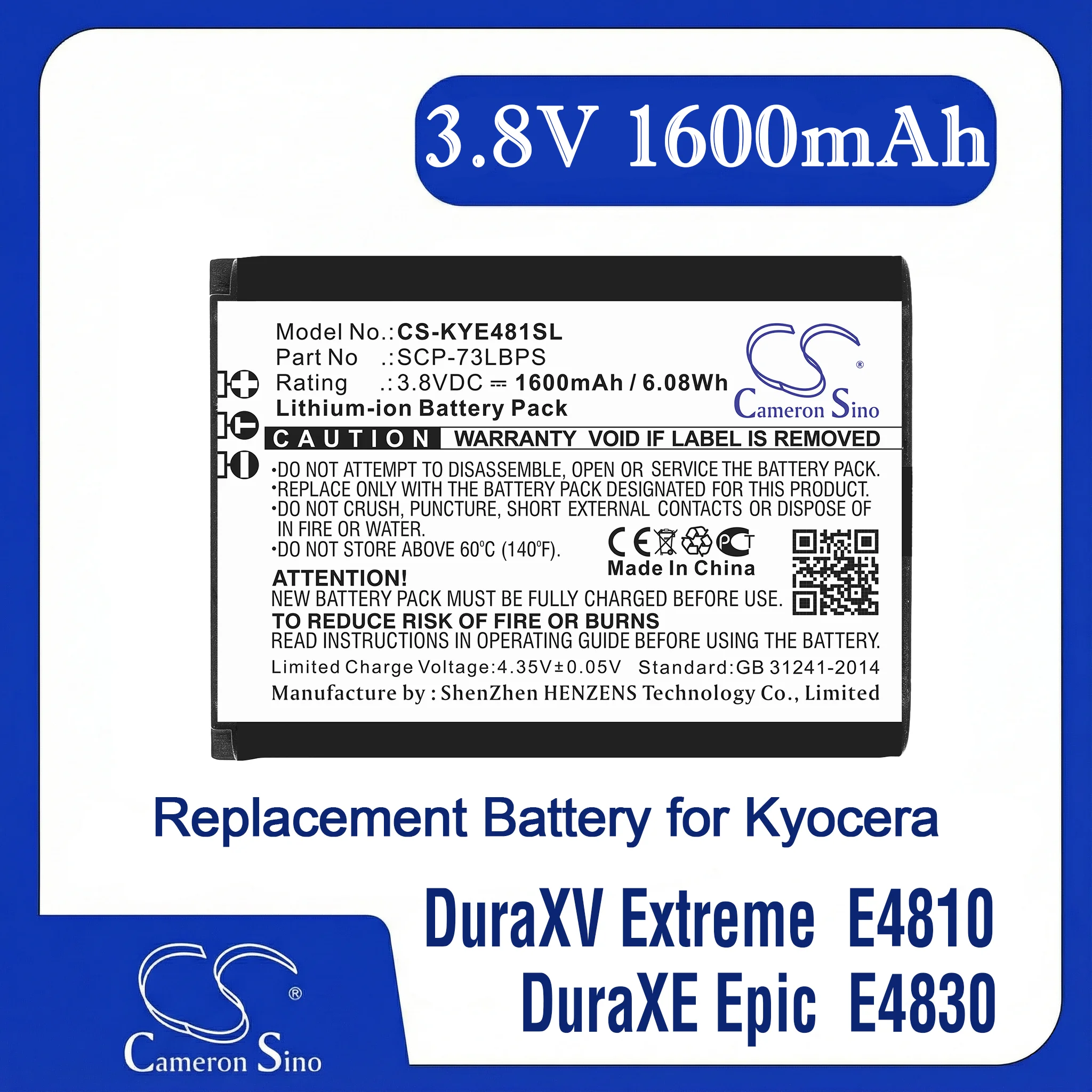 

Cameron Sino SCP-73LBPS Battery for Kyocera DuraXV Extreme E4810, Fit DuraXE Epic E4830 DuraXA Equip