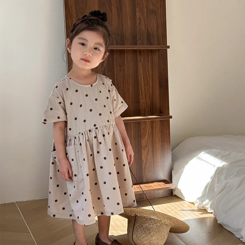 

Girl Dress Kids Party Birthday Evening Gown Cotton 2024 Dots Spring Autumn Sport Teenagers Outwear Flower Girl Dress Children Cl