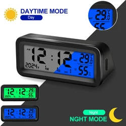 LCD Digital Car Clock Solar Power Temperature Humidity Gauge Backlight Automobiles Dashboard Clock Car Internal Accessories