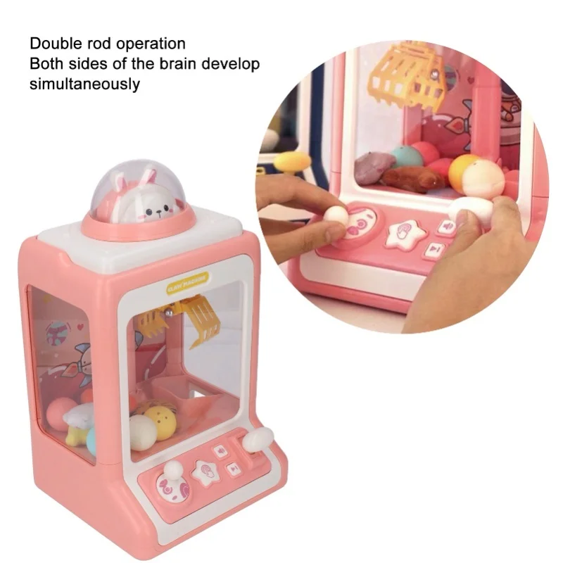 Automat do zabawek dla dzieci, elektroniczny, z muzyką i światłem, wzór króliczka i kosmosu, mini automat z chwytakiem, różowy.