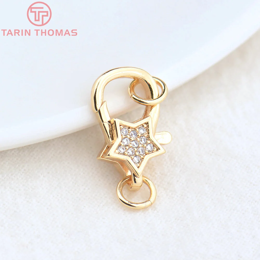 (4581)2PCS 10x16MM 24K Gold Color Brass with Zircon Star Lobster Clasp Connect Necklaces and Bracelets Jewelry Making Accessorie