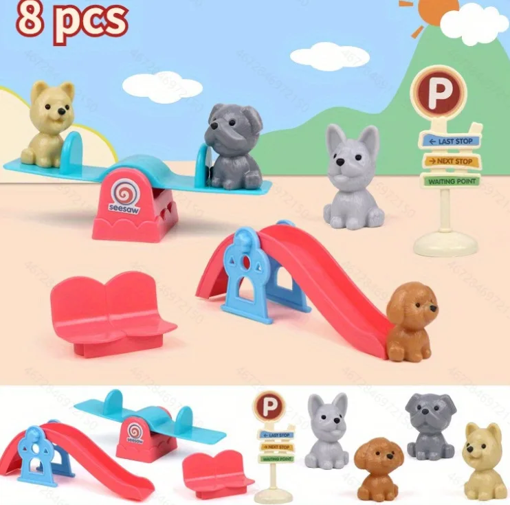 Cute Cat Dog Pet Basket Family Toys Pretend Play Toy Dog Doll Set Mini Animal Scene Playing Toys Children Play House Toy Gifts