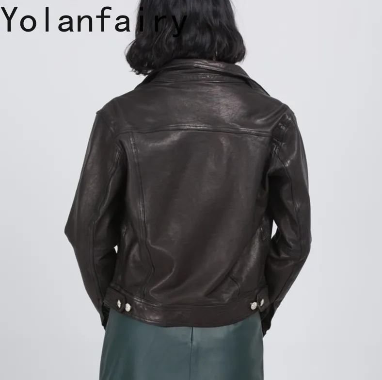YOLANFAIRY 100% Genuine Leather Jacket Woman Fashion Real Sheepskin Leather Coat Female Clothes Spring Autumn Casual Jackets
