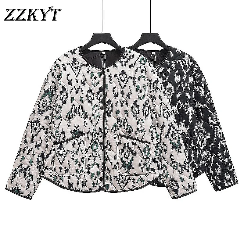 Women\'s Spring Vintage Print Cotton Loose Jackets Coat Fashion O Neck Long Sleeve Parkas Female Outerwear Top New in Coats