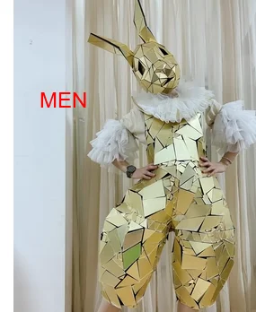 Customized Hand Sewn Golden Rabbit Mirror Costume Halloween Party Birthday Cosplay Performance Costume