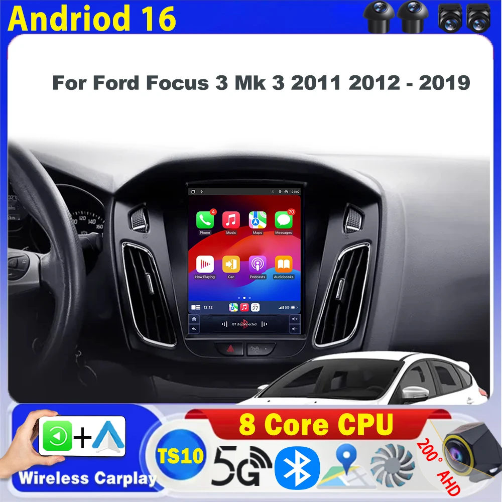 Autoradio Android 9" CarPlay Sans Fil Pour Ford Focus Mk2 - GPS, 2K QLED, DAB+, Neuf