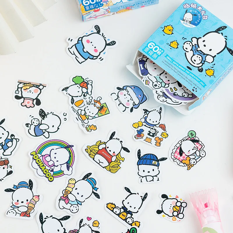 60pcs Sanrio Cute Self-adhesive Kuromi Cinnamoroll Gift Box Decoration Sticker