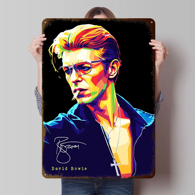 David Bowie Pop Art Portrait Printed Poster Customized Wall Art Retro Vintage Metal Tin Signs for Bedroom Decorations Wand Deko