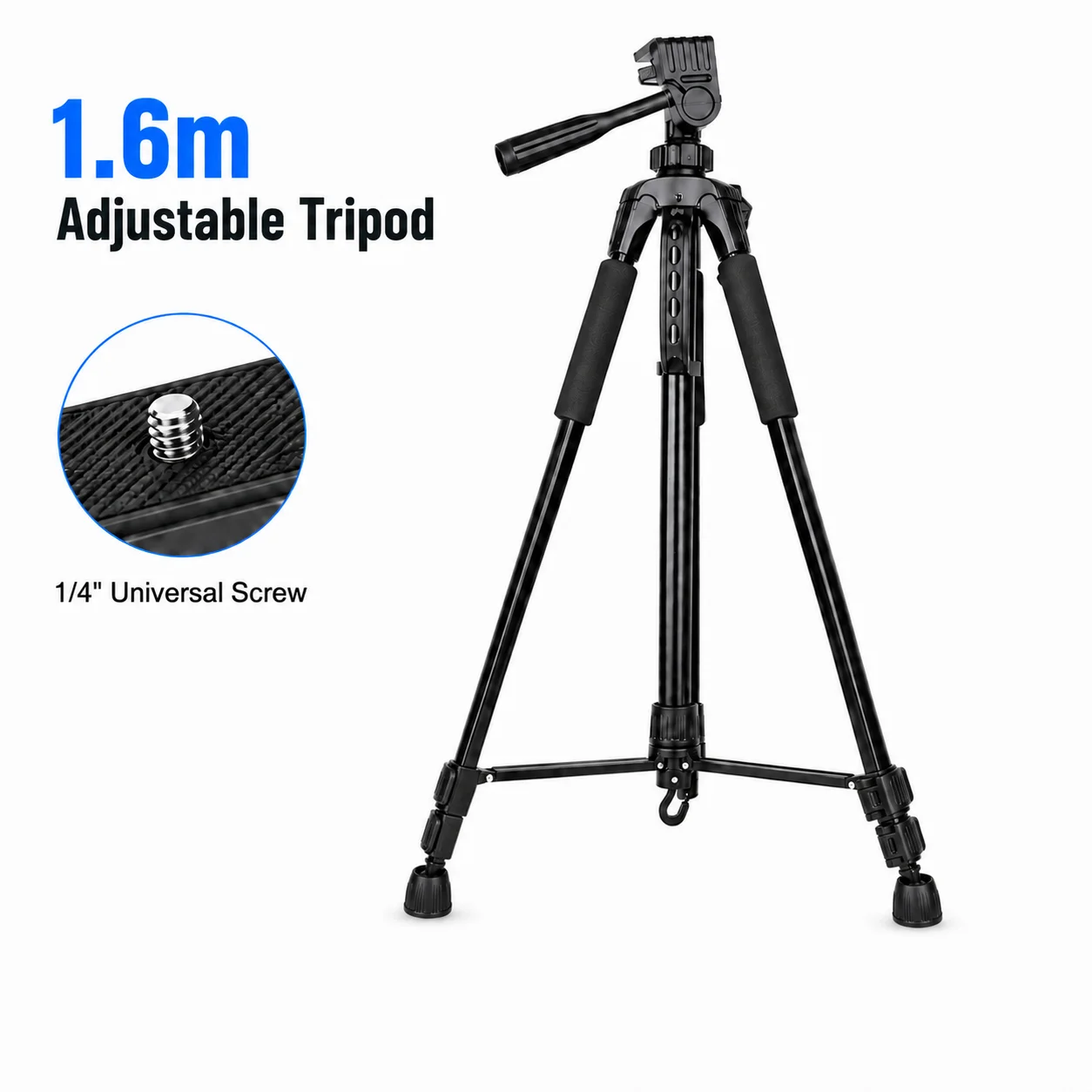 1.6m Adjustable Aluminum Tripod for Monocular Binocular Telescope Spotting Scope Camera Pan Tilt Head Non Slip Feet Outdoor