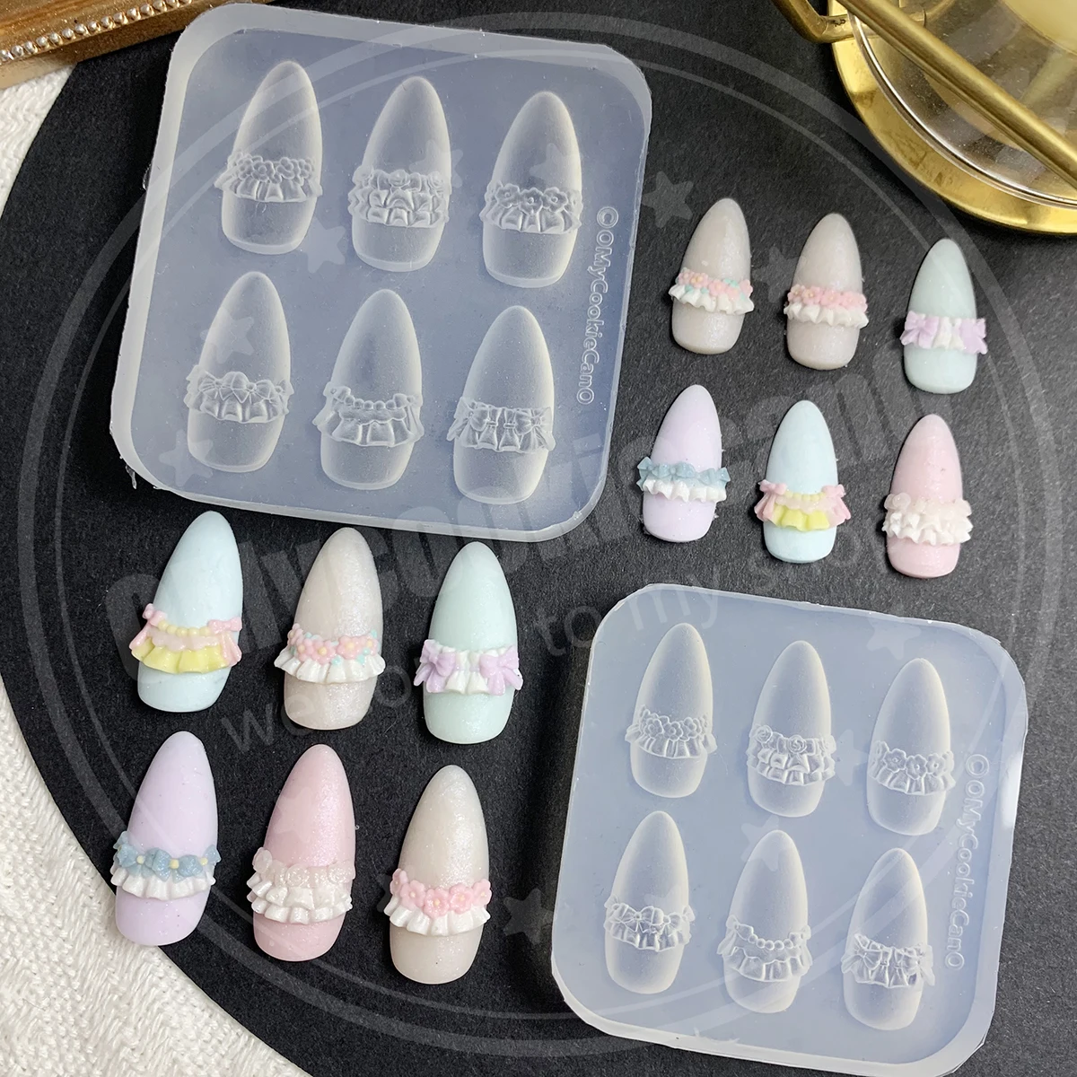 Cute, lace flowers, bow nail art molds, fully transparent silicone molds，resin molds