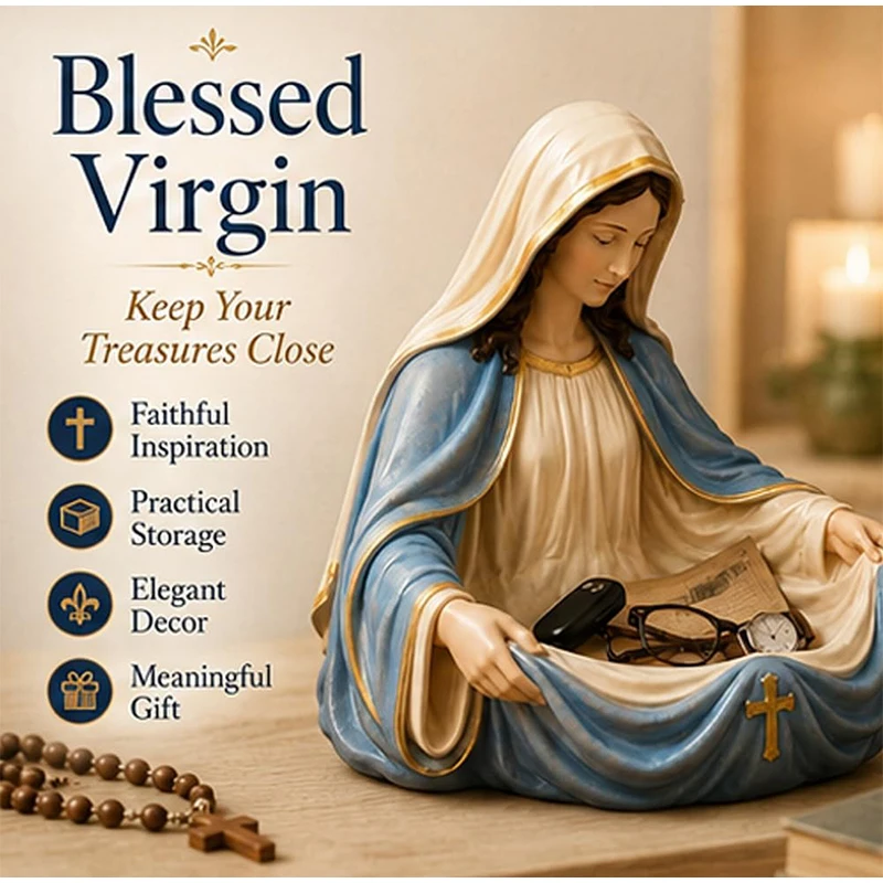 Virgin Mary Bowl Rosary Holder Statue, Blessed Mother Catholic Gifts, Prayer Bowl For Keys Jewelry Home Altar Decorative Dish