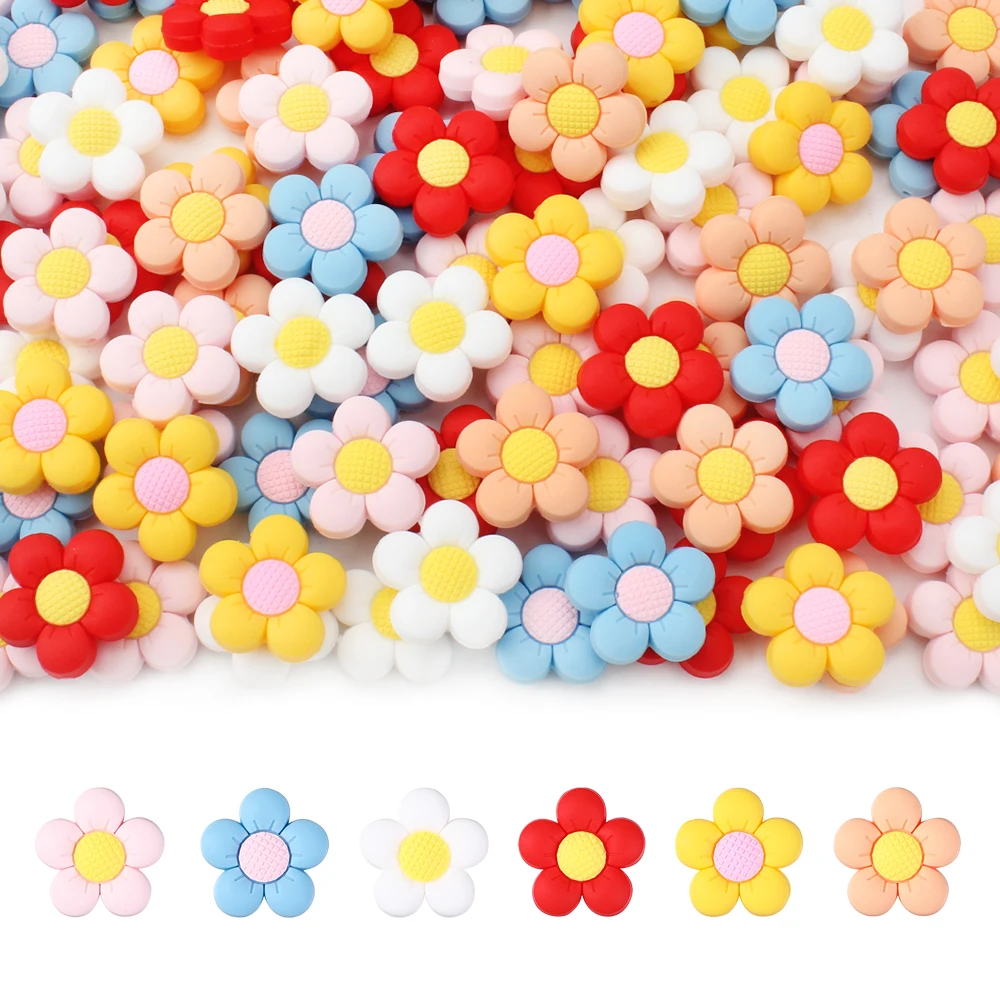

5/10pcs Colorful Flower Silicone Beads Focal Bulk Rubber Beads DIY Beaded Pens Decors Key Bag Chain Jewelry Accessories