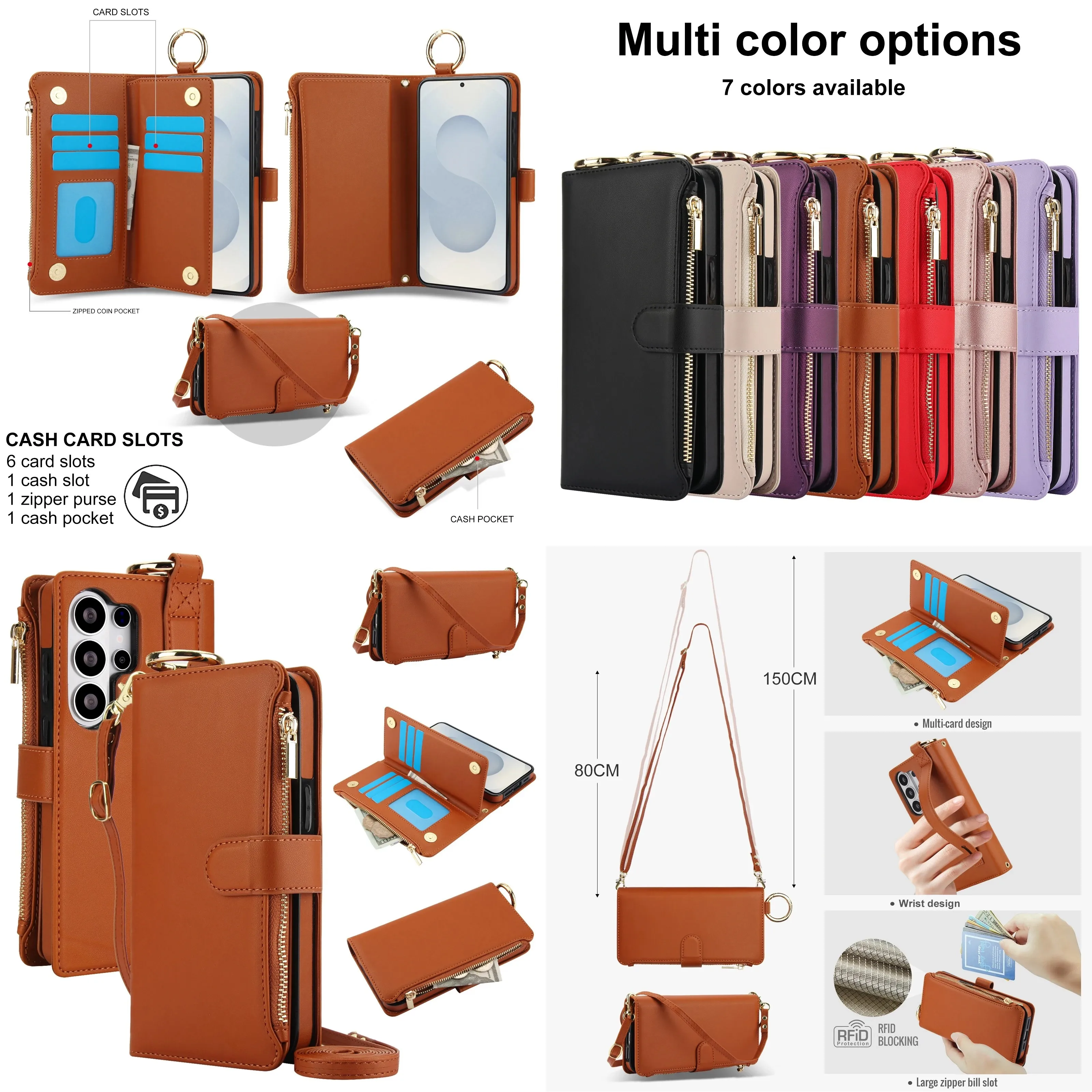 Luxury Lanyard Crossbody Zipper Leather Ring Wallet Card Case For Samsung Galaxy S26 Ultra S25 S24 S23 S22 S21 Ultra Plus Cover