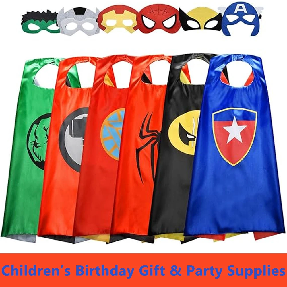 MARVEL Children Cosplay Capes and Mask Cartoon Costumes Party Supplies Superhero Double Side Cape Toy Gifts For Kids 3-10 Years