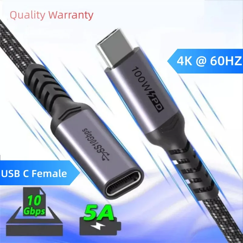 Extra 3M 10FT Female USB Type C 3.1 Cable 100W USBC 10Gbps 4K Video Cord Compatible with USB C Docking/Dell XPS/Magsafe Charger