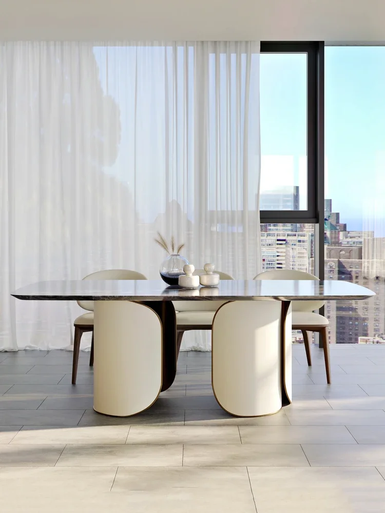

X4 Marble Rectangular Villa High-End round Hong Kong-Style Light Luxury Dining Table