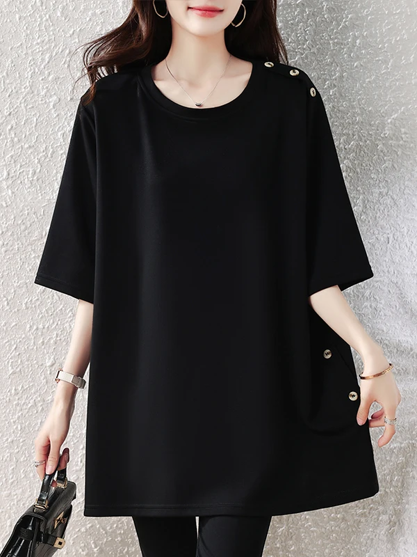 Authentic Summer 2026 Fashion Simple Loose Short Sleeve plus Size Women's Top Elegant Atmosphere T-Shirt Linen Fabric Polyester
