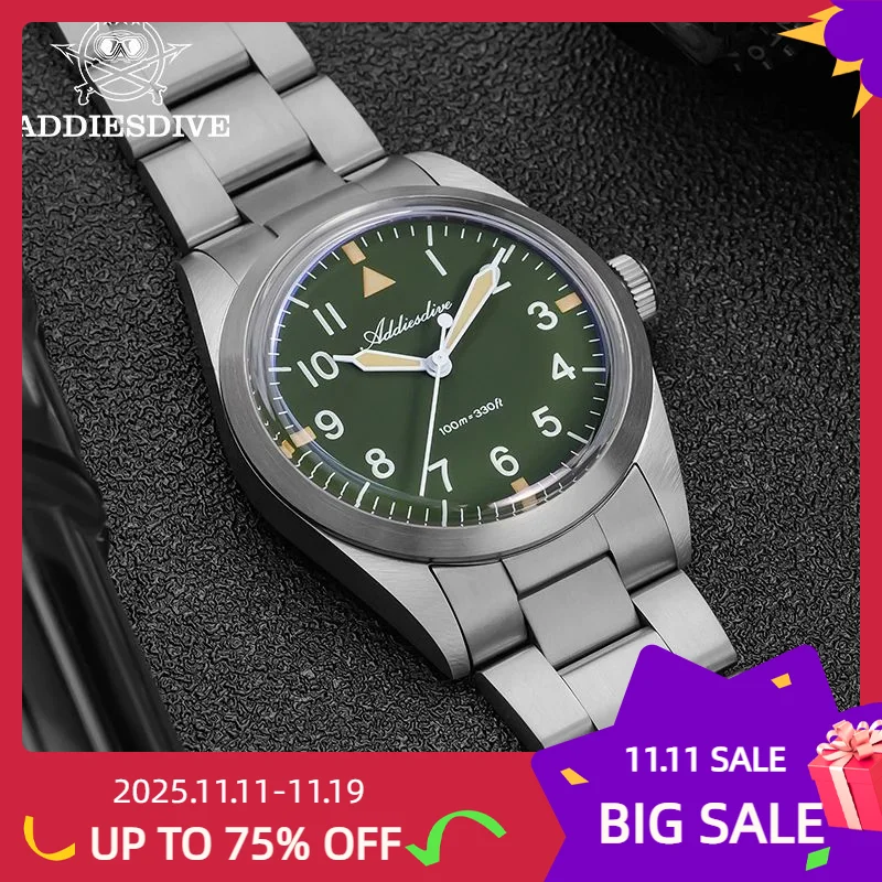 

ADDIESDIVE 2025 New Titanium Alloy Mens Watch Bubble Mirror Glass Super Luminous 100m Waterproof Dress Quartz Wristwatch For Men