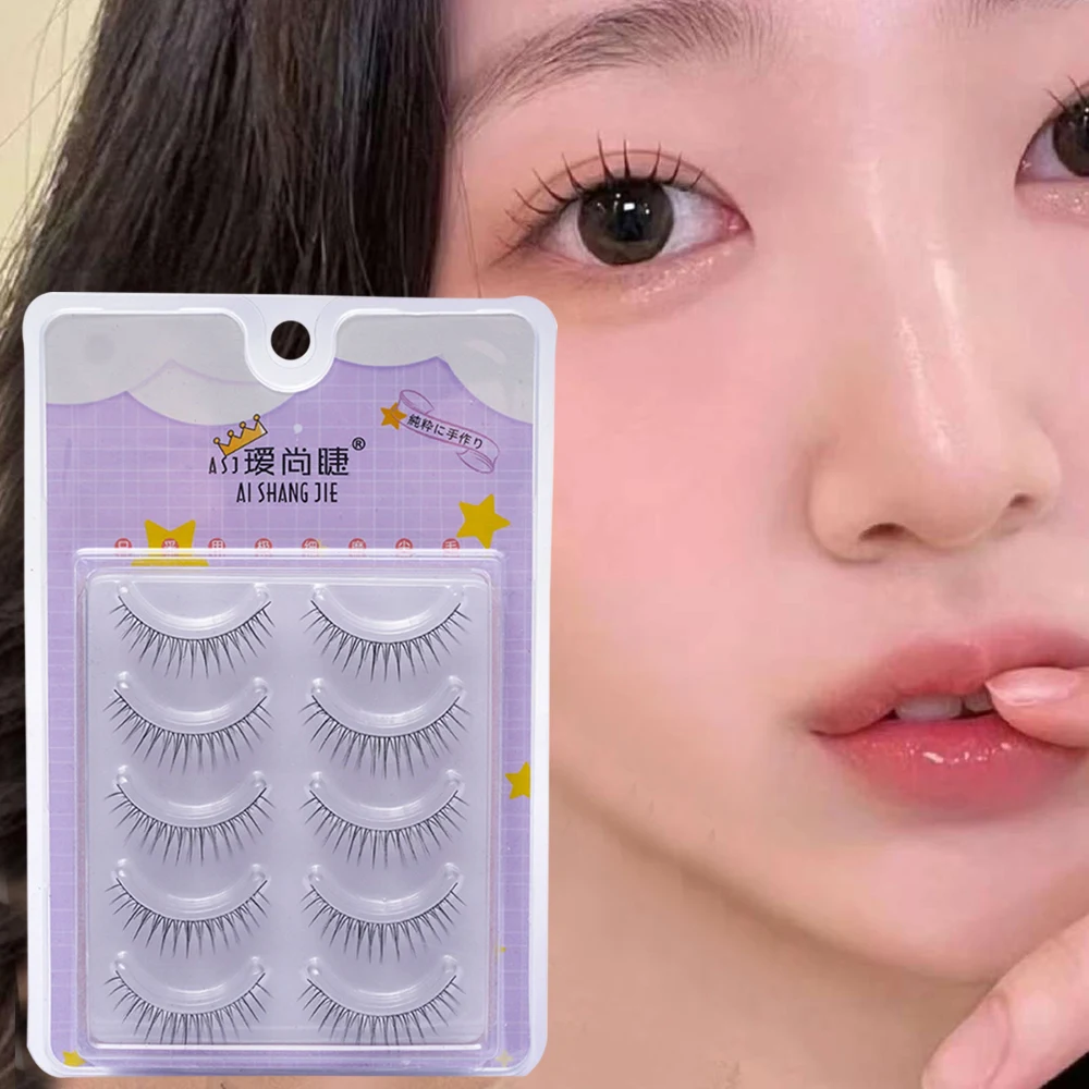 5 Pairs V-shaped False Eyelashes Ultrafine Black Stem Korean Style Artificial Eyelashes Daily Eye Makeup Eyelashes Supplies