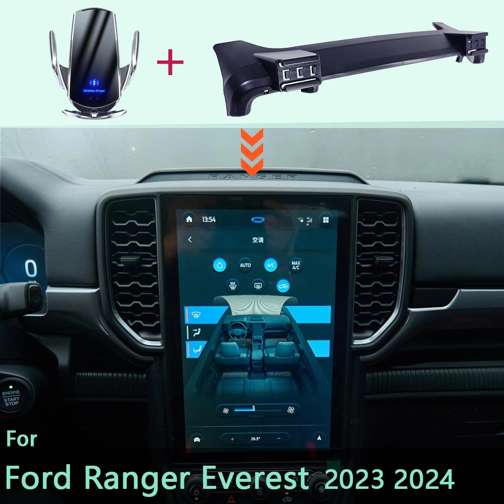 Car Phone Holder For Ford Ranger T9 Everest 2023 2024 Screen Fixed Base Wireless Charging Stand Car Mobile Phone Mounts Charger