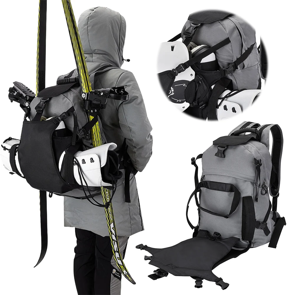 Zaino per scarponi da sci da 30 litri con cinghie di fissaggio regolabili Borsa per casco da pattinaggio Zaino da sci impermeabile Accessori per lo sci