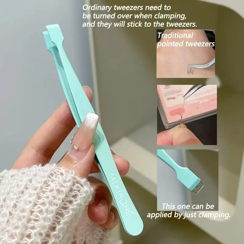 แหนบขนตาสแตนเลสสตีลแบนหัวโค้ง Non-Stick เคลือบ Multifunctional Grafting Beauty Eyelashes เครื่องมือความงาม