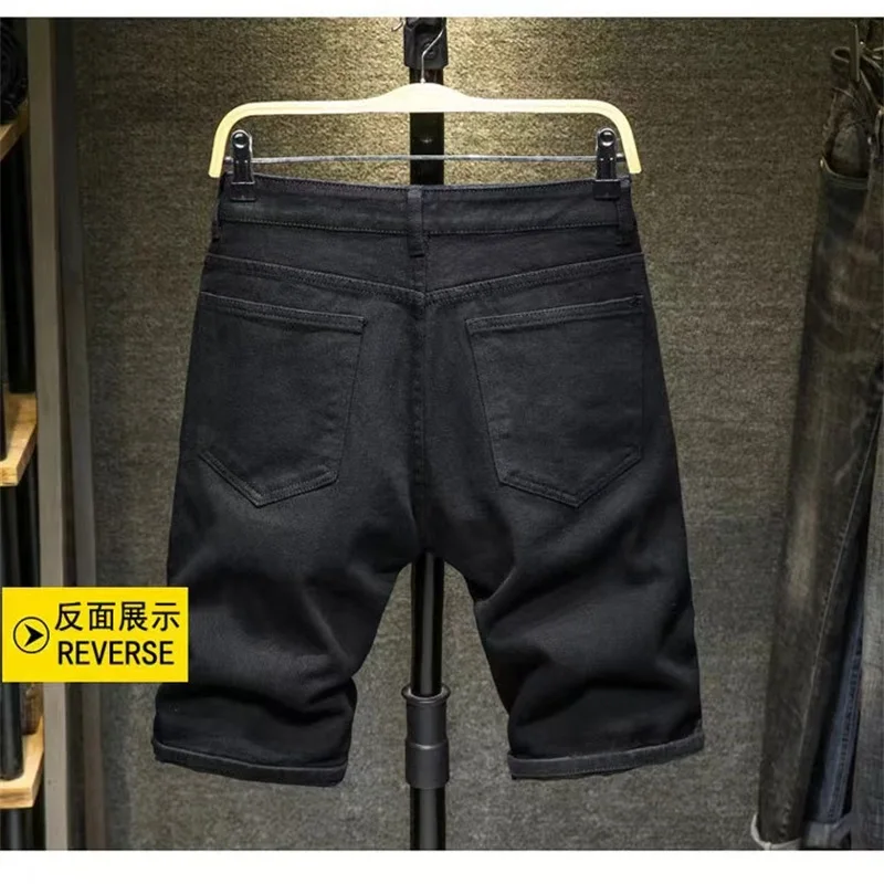 Summer Denim Shorts Men`s Washed And Patchwork Jeans Mid Length Pants Length Pants Slim Fitting Pure Cotton Breathable Tide 2024