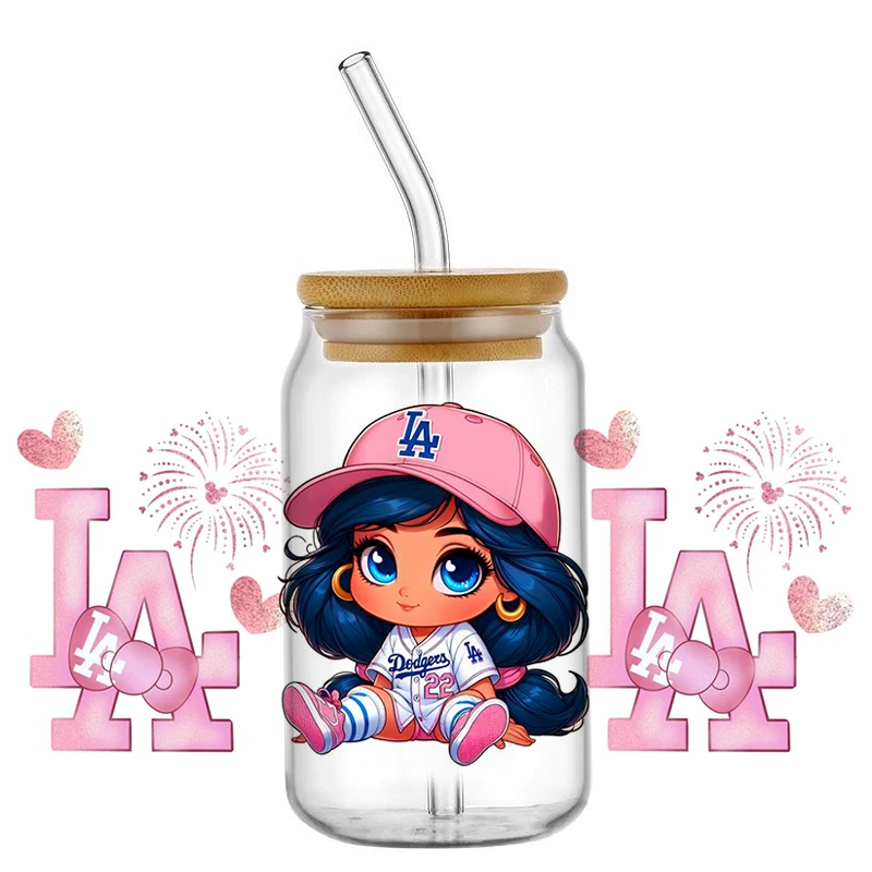 Baseball Team Cute Girl 16OZ UV DTF Cup Wrap Transfer Sticker Label DIY Waterproof Logo for Libbey Glass Can DIY Mug Sticker