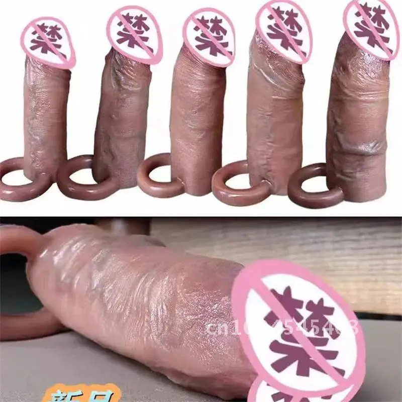 Preservativo super real para ampliação do pênis, ferramentas reutilizáveis para extensor de pau, brinquedo retardador de ejaculação, manga de silicone macio, produto sexual para homens