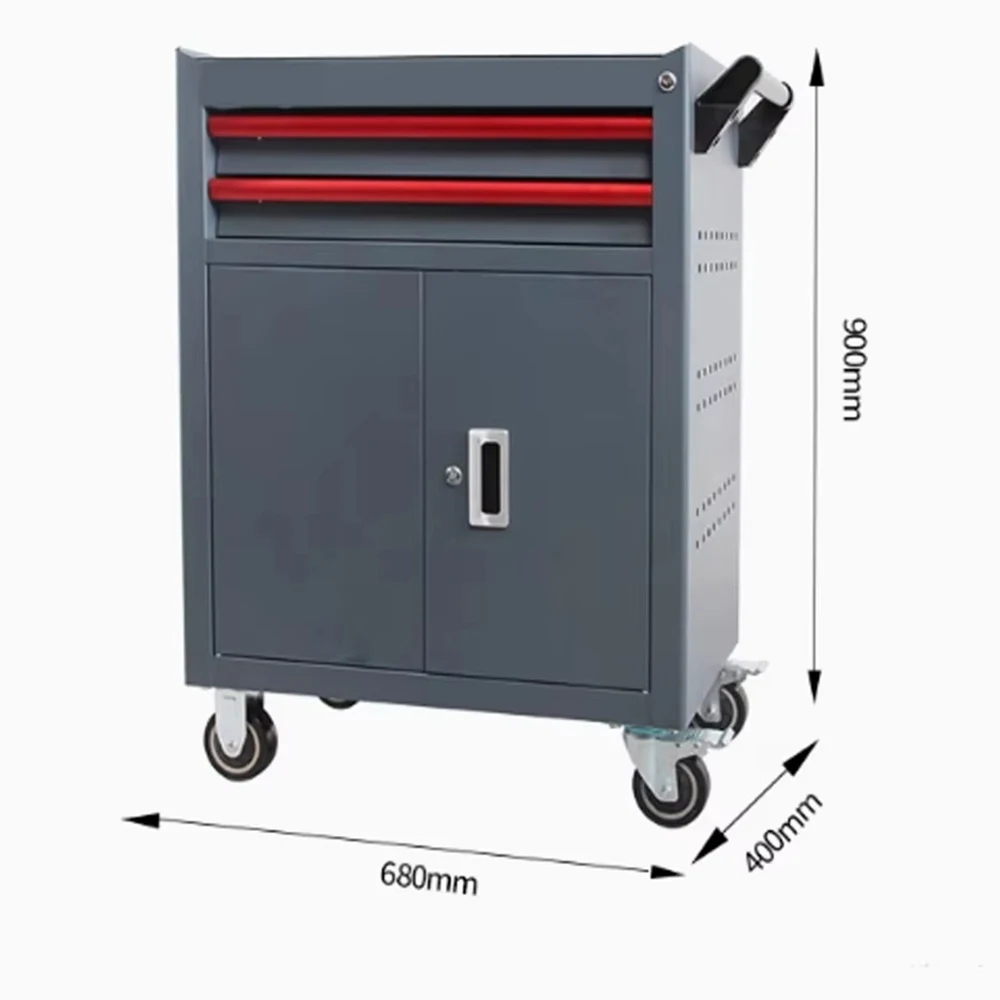 

Gray Tool Cabinet With 2 Drawers And 2 Doors For Workshop And Tool Storage