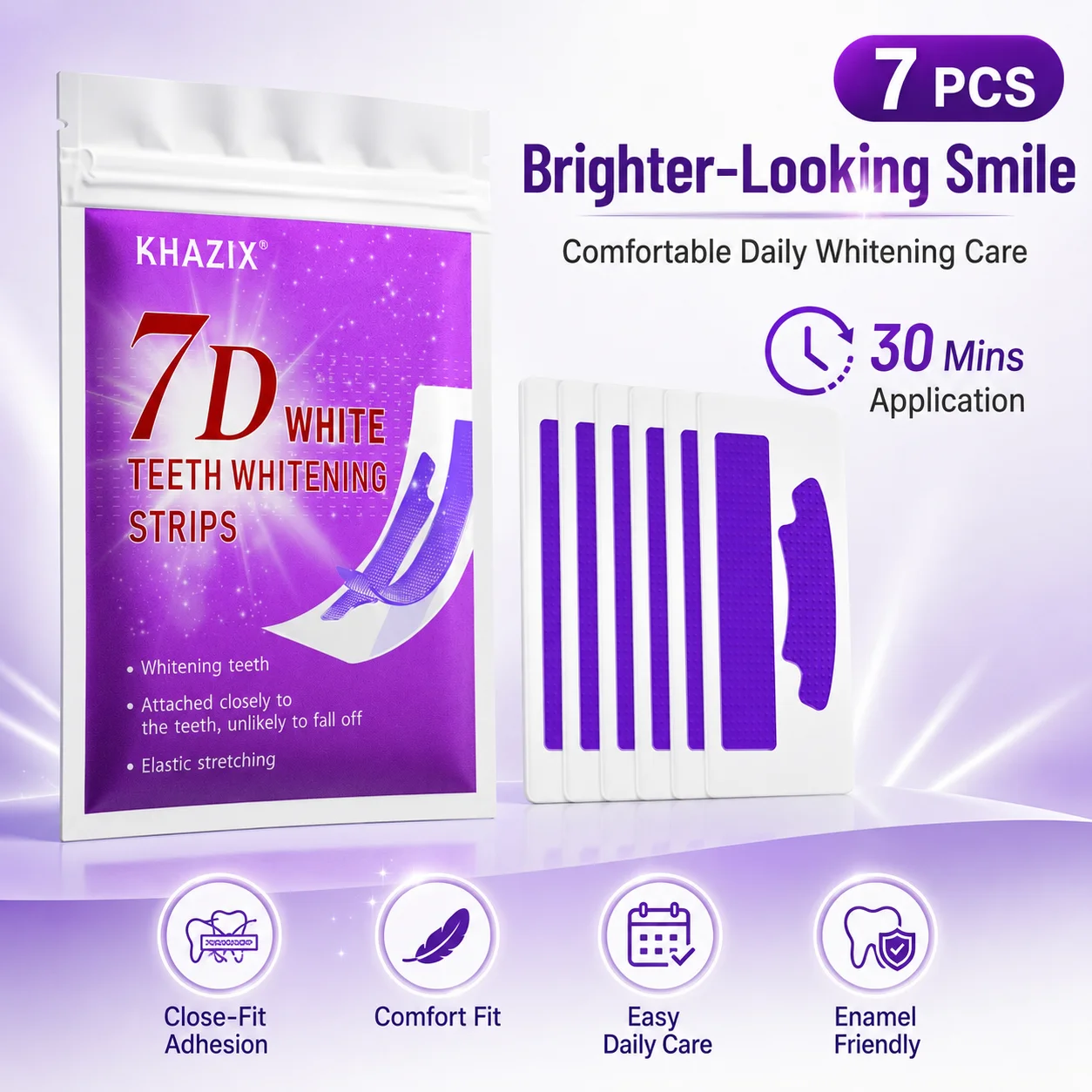 1/7 pairs Teeth Whitening Strips for Whiter-Looking Smile, Flexible Tooth Strips Easy to Apply for Daily Cosmetic Care